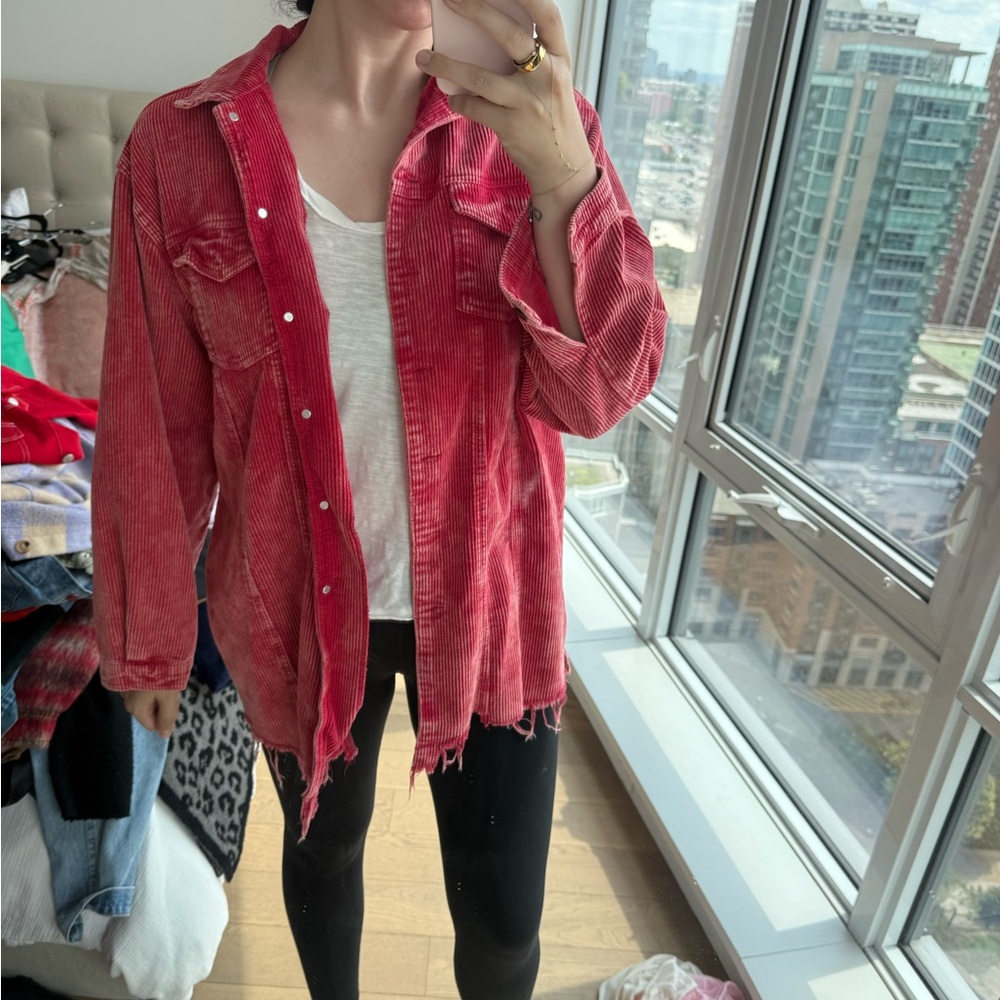 POL Vibrant Red Corduroy Top